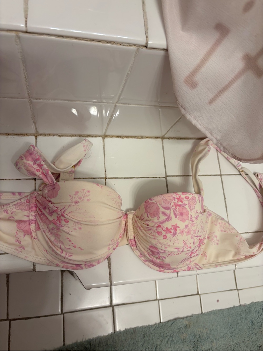 Pink Floral Strapless Bikini Top